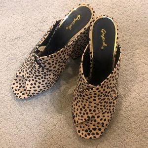 Qupid Leopard Block Heel Mules